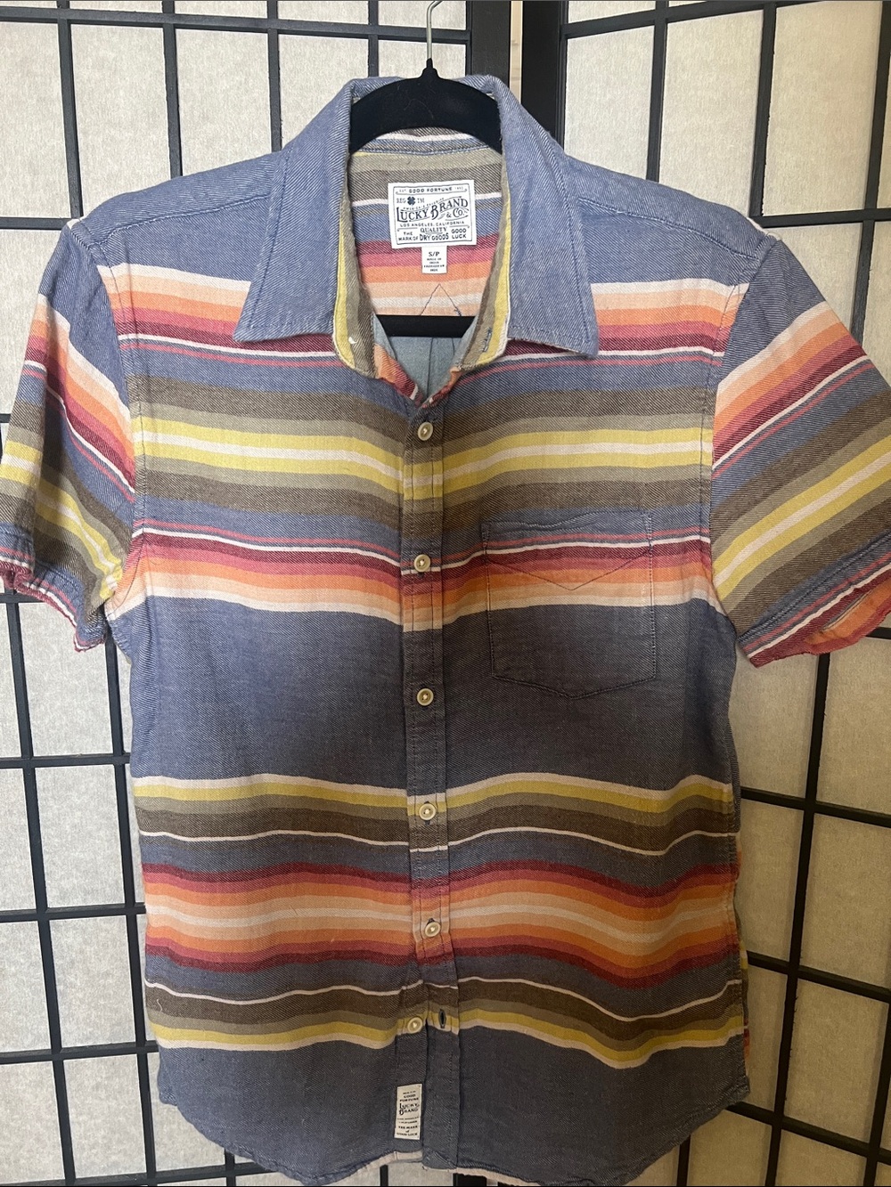 Lucky Brand Men's Short-Sleeve Stripe Button-Up Shirt - Blue Multi
